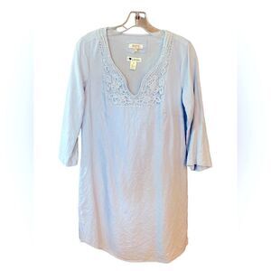 Malvin Sz M Light Blue Linen V-Neck 3/4 Sleeve Summer Everyday Dress